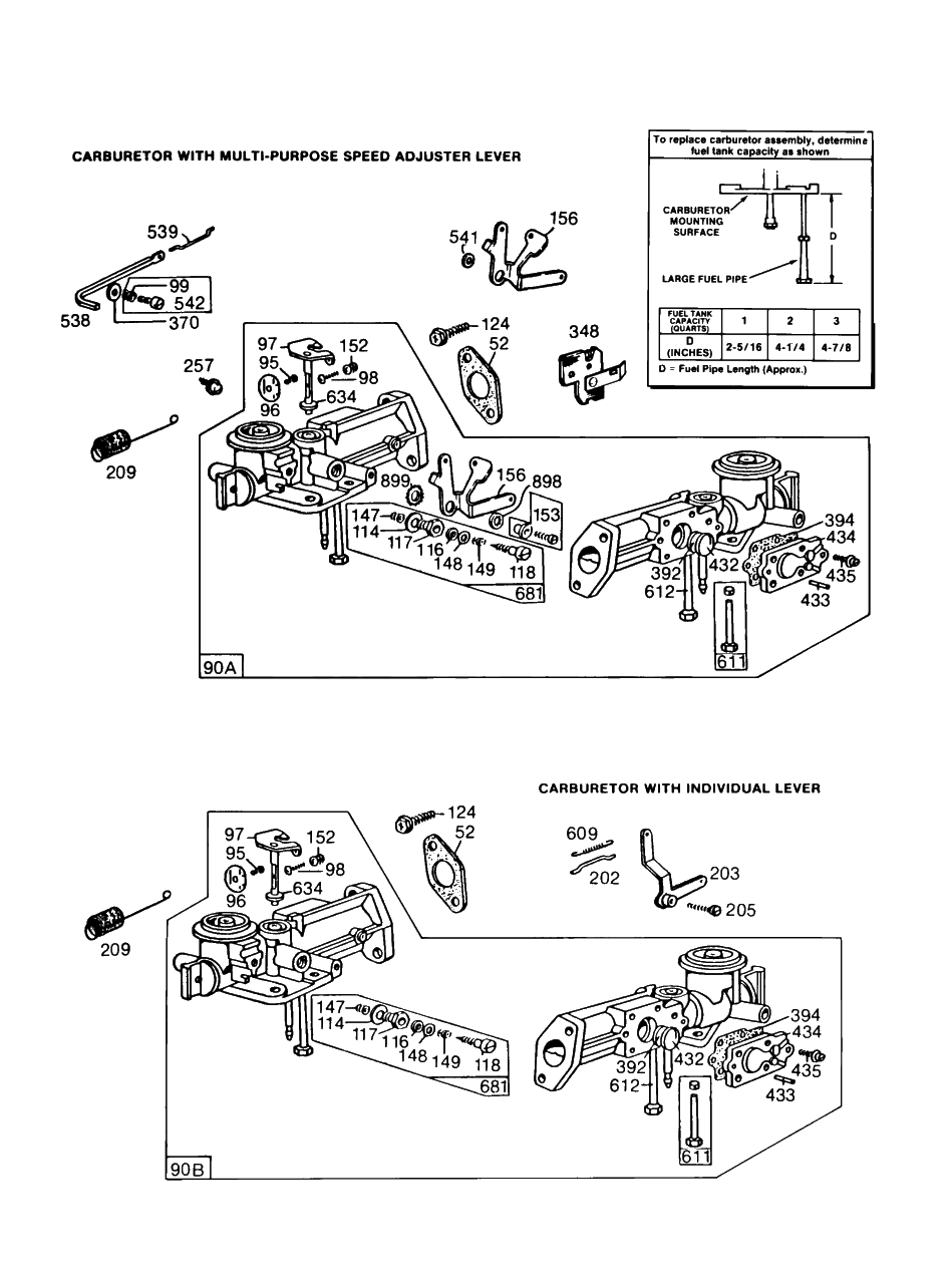 (2) Carburetor Assemblies Diagram and Parts List for 81252-0211-01  Briggs and Stratton Engine